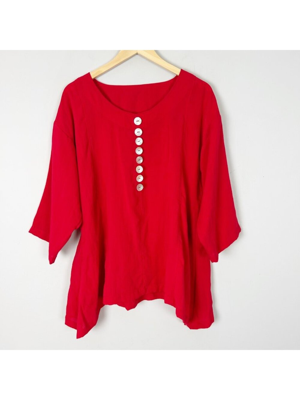Fridaze Red Linen‎ Asymmetric Tunic Top Classic Preppy Size Medium Women's